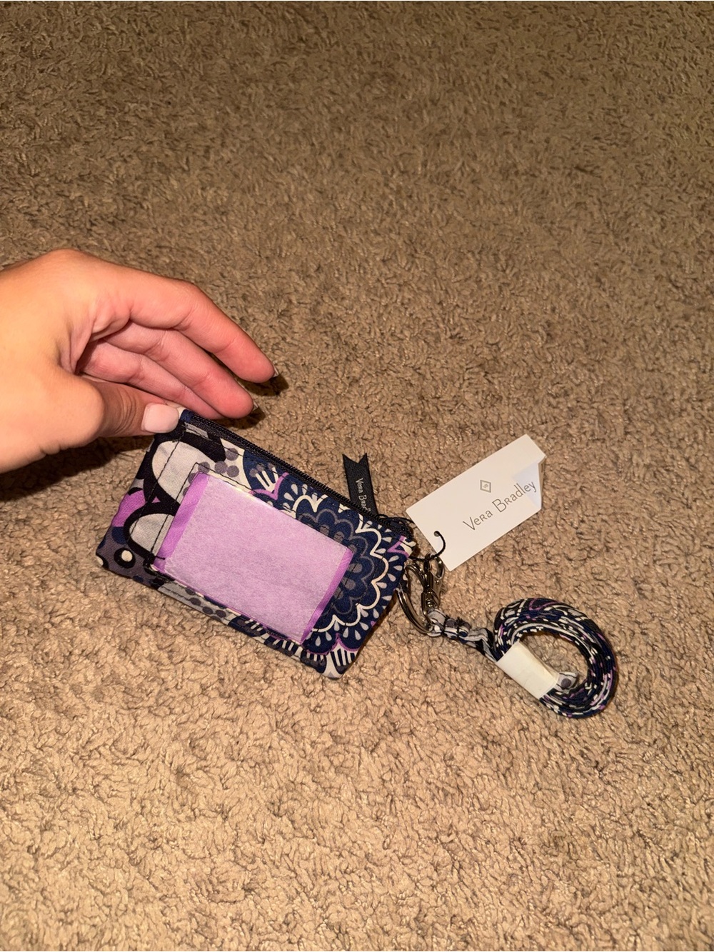 Vera Bradley Navy and Purple Floral Lanyard Cardholder